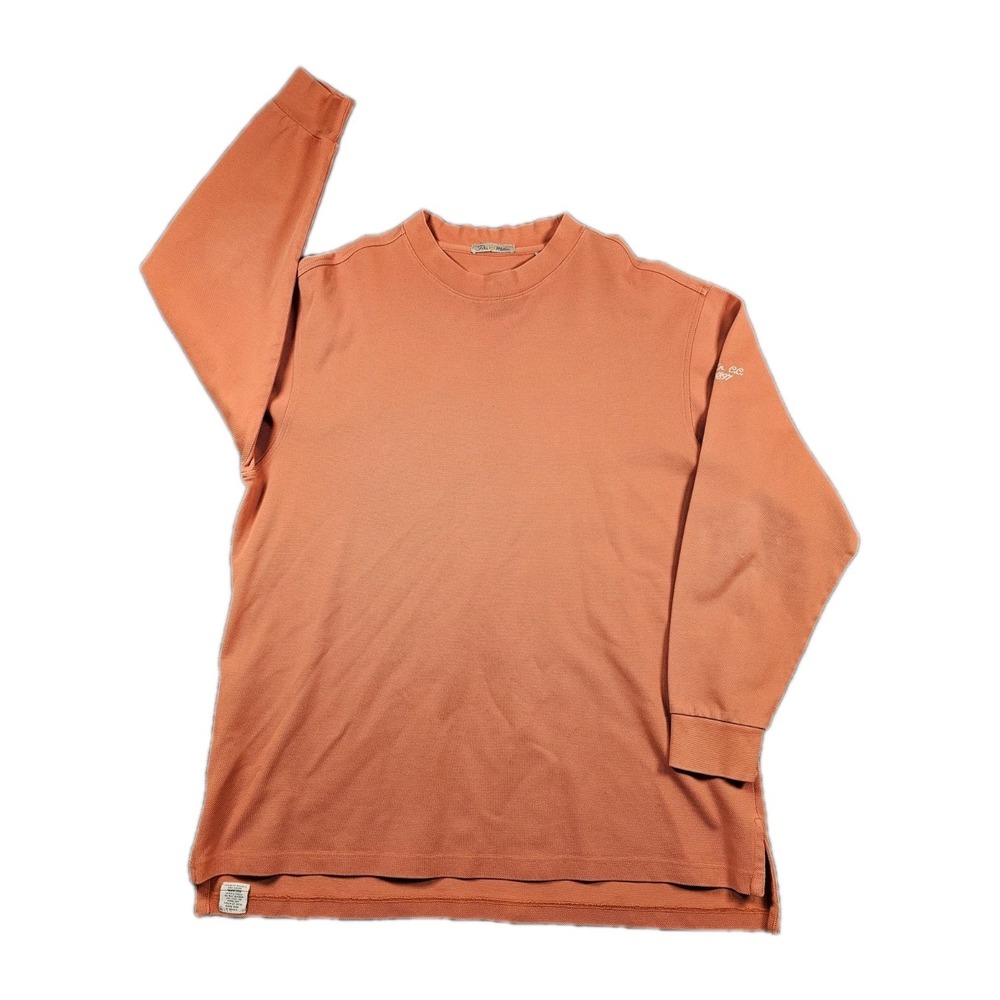 Peter Millar Mens XL Orange Double Mercerized Cotton Long Sleeve Shirt Golf‎